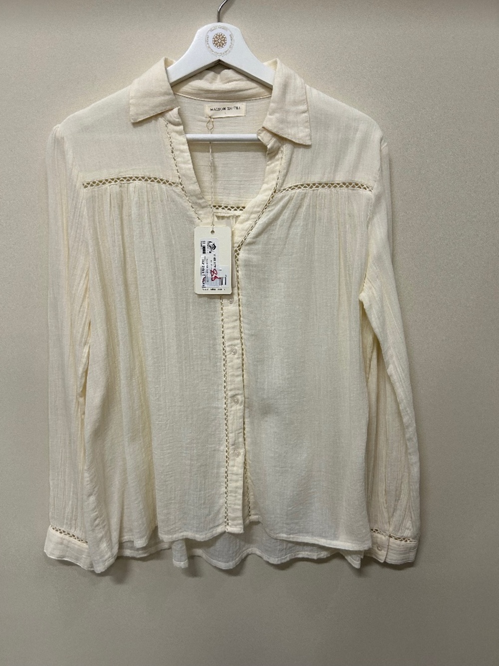 Maison Hotel Cream Crochet-Trim Button-Front Blouse